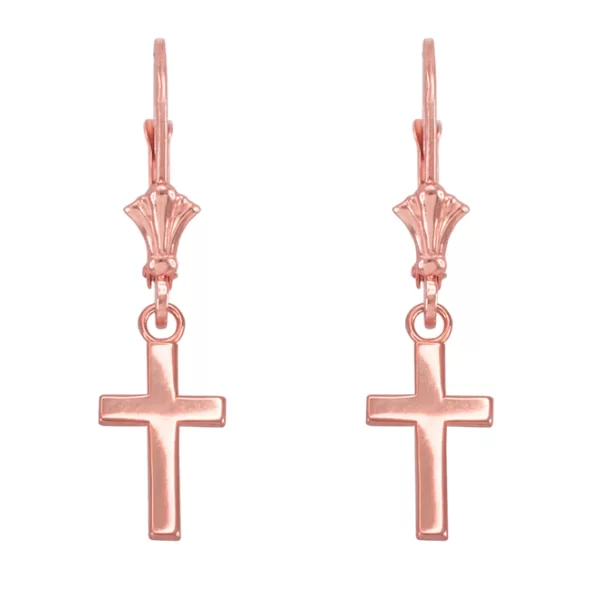 14K Rose Gold Smooth Mini Cross Earrings