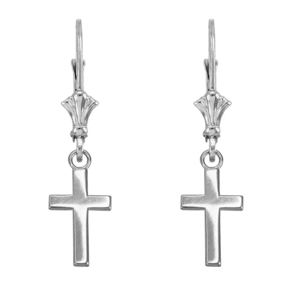 14K White Gold Smooth Mini Cross Earrings