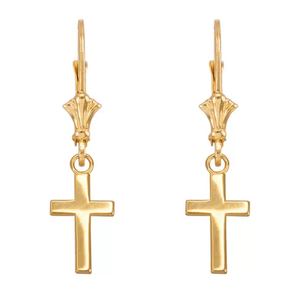 Yellow Gold Smooth Mini Cross Earrings