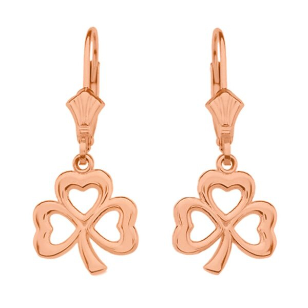 14K Rose Gold Polished Lucky Shamrock Earrings