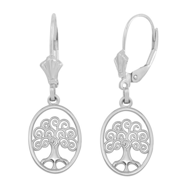 14K White Gold Tree Of Life Filigree Swirl Celtic Earring Set