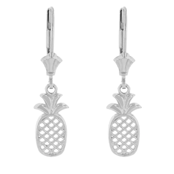 14K Solid White Gold Pineapple Earring Set