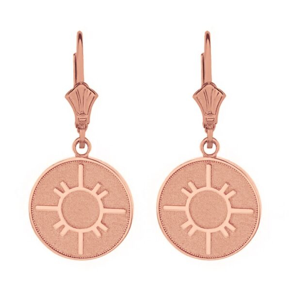 14K Solid Rose Gold Native American Geometric Sun Symbol Dainty Disc Earring Set