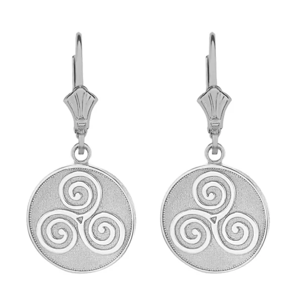 Sterling Silver Celtic Triple Spiral Triskele Irish Knot Disc Earring Set