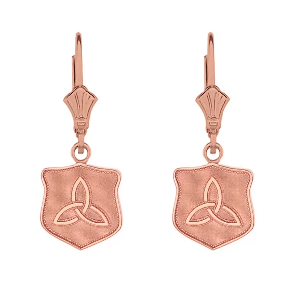 14K Solid Rose Gold Trinity Shield Triquetra Celtic Knot Earring Set