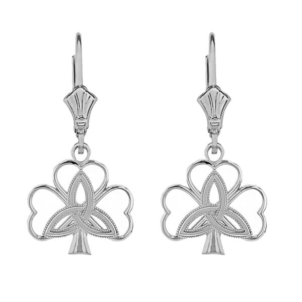 14K Solid White Gold Triquetra Irish Celtic Clover Earring Set