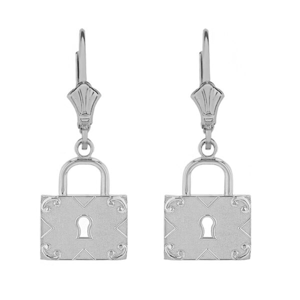 Sterling Silver Swirl Rectangle Keyhole Padlock Earring Set