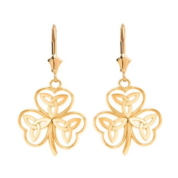 Solid Yellow Gold Solid Yellow Gold Celtic Trinity Knot Shamrock Drop Earring Set