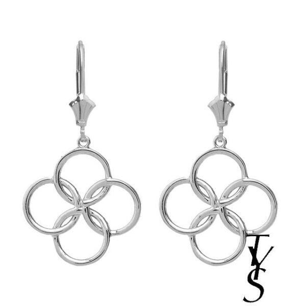 Sterling Silver Lucky Quatrefoil Four Circle Petals Drop Earring Set