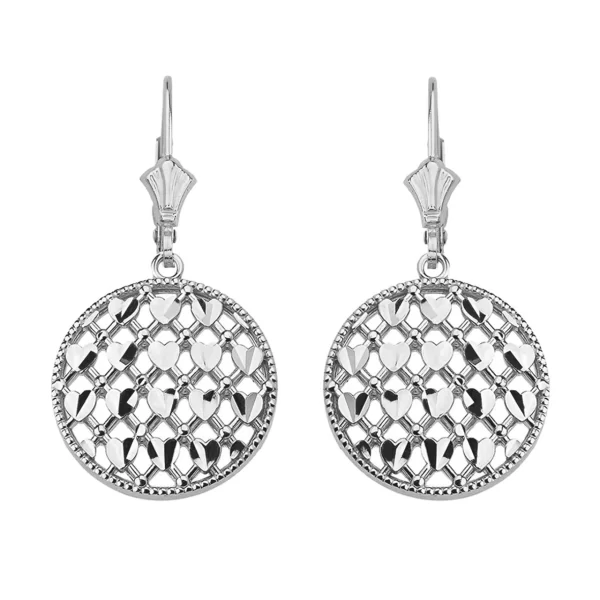 Sterling Silver Double Layered Woven Hearts Filigree Circular Drop Earring Set