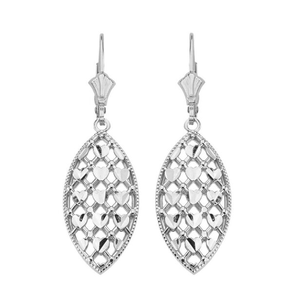 Sterling Silver Double Layered Woven Hearts Filigree Marquise Shape Drop Earring Set