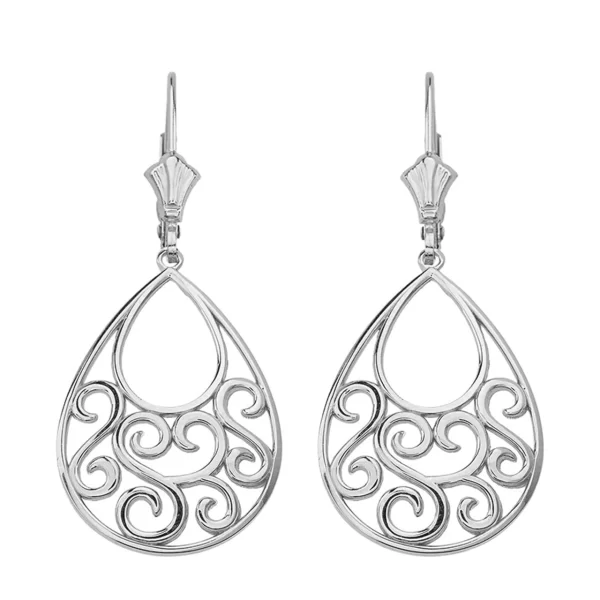 Sterling Silver Filigree Teardrop Tree Of Life Heart Drop Earring Set 1.71" (43 Mm)