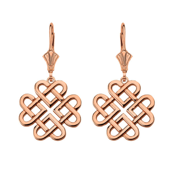 14K Solid Rose Gold Triquetra Irish Celtic Clover Earring Set