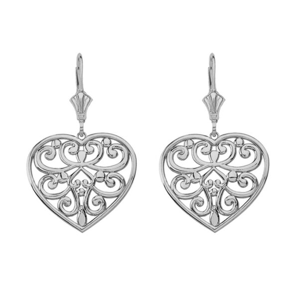 Sterling Silver Filigree Heart Drop Earring Set