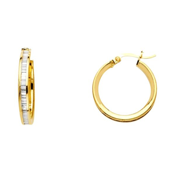 14KY BG CZ Channel Hoop Earrings