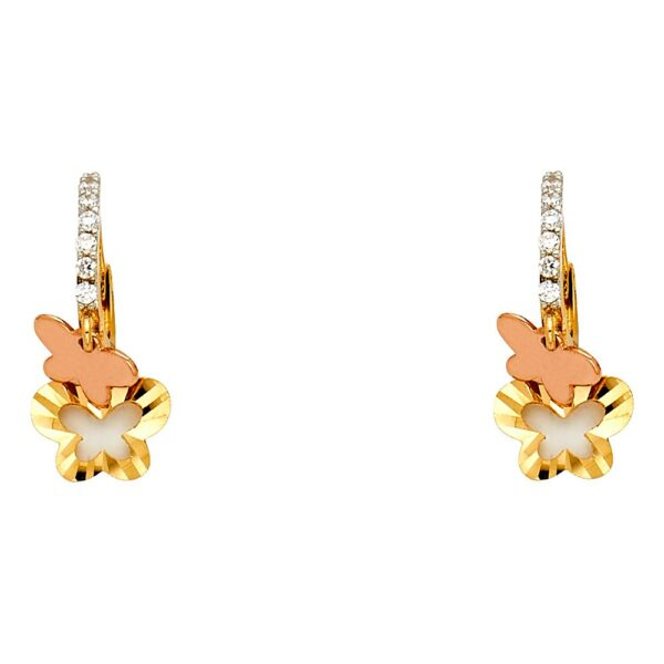 14K 2T CZ Hanging Huggies Earrings