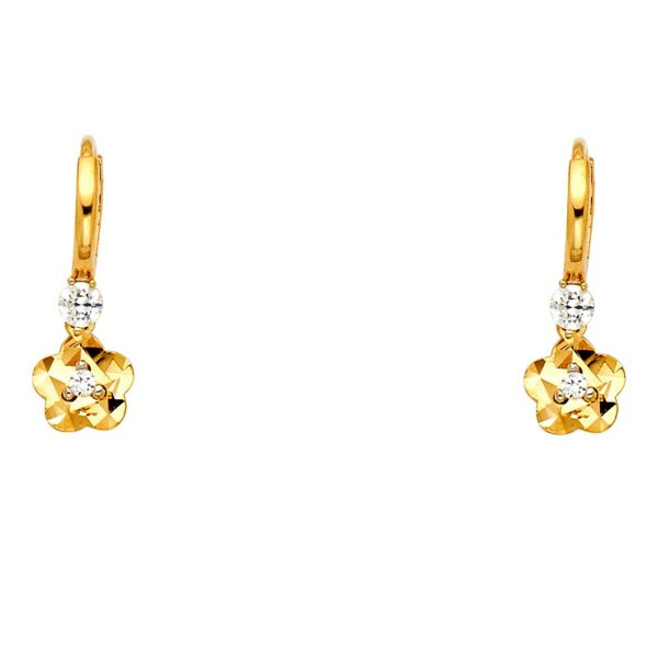 14KY CZ Hanging Huggies Earrings