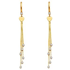 14KY CZ Hanging Huggies Earrings