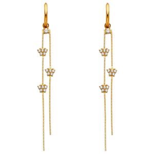14KY CZ Hanging Huggies Earrings