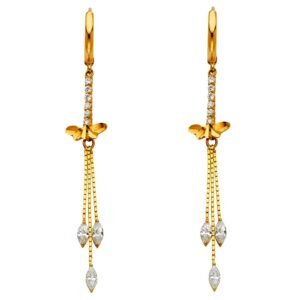14KY CZ Hanging Huggies Earrings