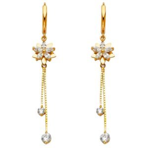 14KY CZ Hanging Huggies Earrings
