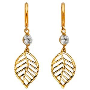 14KY CZ Hanging Huggies Earrings
