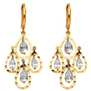 14KY CZ Hanging Huggies Earrings