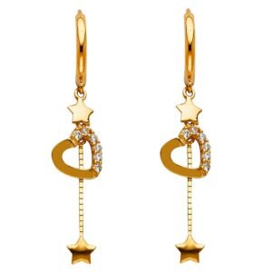 14KY CZ Hanging Huggies Earrings