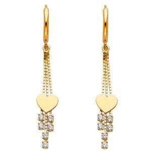 14KY CZ Hanging Huggies Earrings