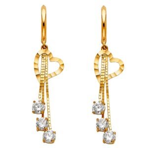14KY CZ Hanging Huggies Earrings