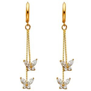 14KY CZ Hanging Huggies Earrings