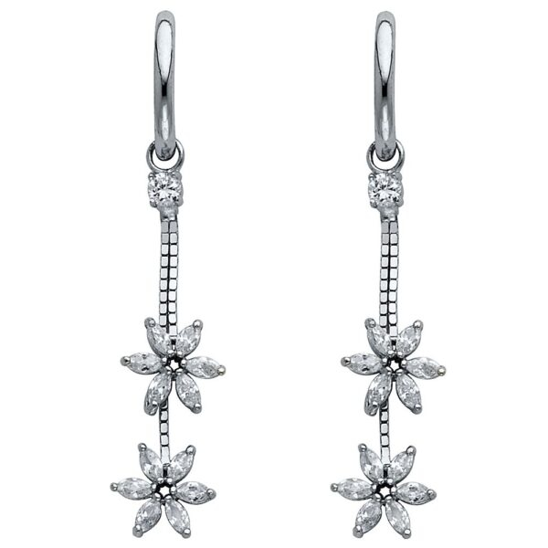 14KW CZ Hanging Huggies Earrings