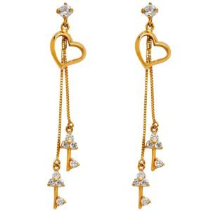 14KY CZ Hanging Huggies Earrings