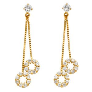 14KY CZ Hanging Huggies Earrings