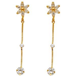 14KY CZ Hanging Huggies Earrings