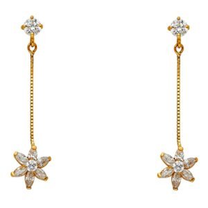 14KY CZ Hanging Huggies Earrings