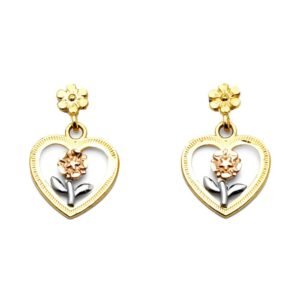 14K 3C Hanging Heart Post Earrings