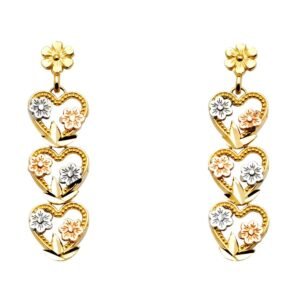 14K 3C Hanging Heart Post Earrings