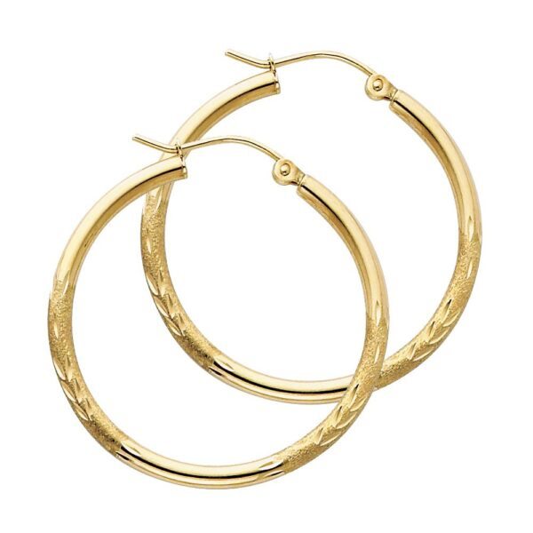 14K 2mm DC Hoop Earrings