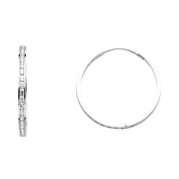 14KW 2mm CZ Semi-Eternity Hoop Earrings