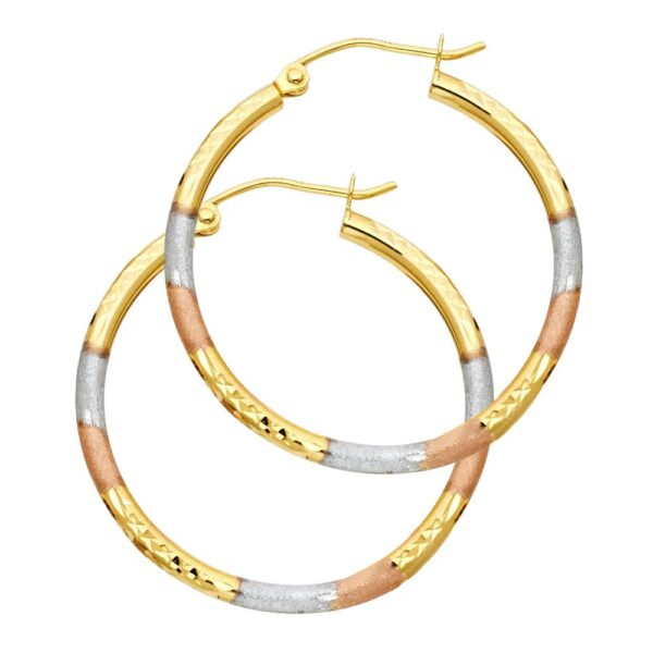 14K 3C 2mm Tube DC Hoop Earrings