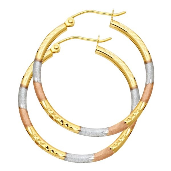 14K 3C 2mm Tube DC Hoop Earrings