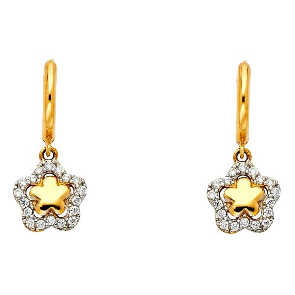 14KY Flower CZ Hanging Earrings