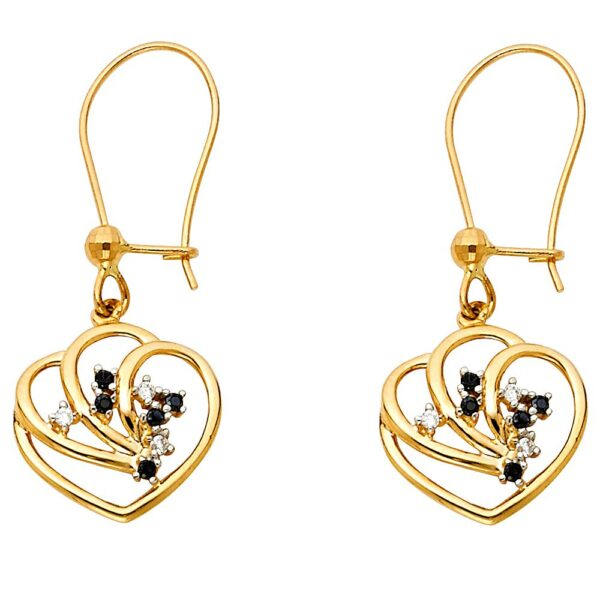 14KY Heart CZ Hanging Earrings