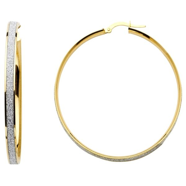 14K 2T 4mm Sparkling Center Hoop Earrings