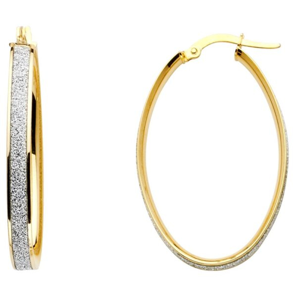 14K 2T 4mm Sparkling Center Hoop Earrings