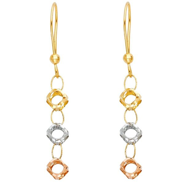 14K 3C Perforated Ball Hanging Earrings