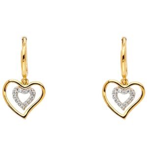 14KY CZ Heart Hanging Earrings