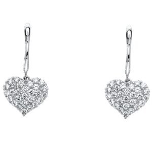 14KW CZ Heart Hanging Earrings