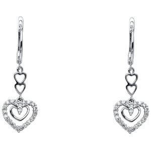 14KW CZ Heart Hanging Earrings